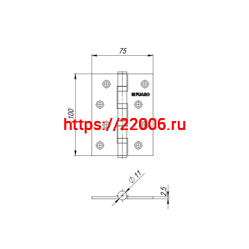 Петля Fuaro (Фуаро) универсальная IN4400U SSG (4BB 100x75x2,5) сатинированное золото фото 2