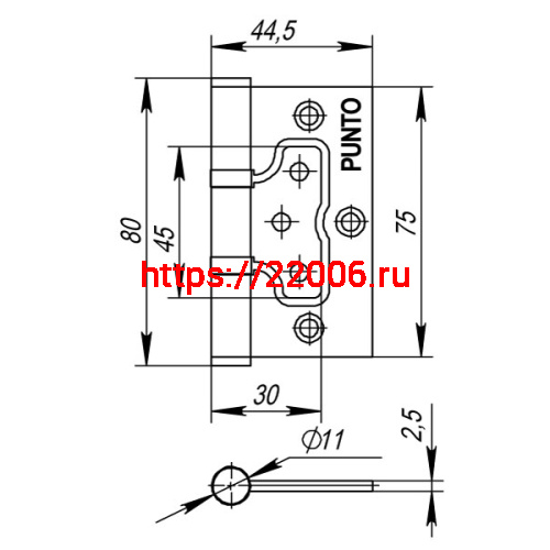 Петля Punto (Пунто) универсальная без врезки IN3200W-HD AC (200-2B/HD 75x2,5) медь фото 3