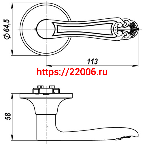 Ручка Punto (Пунто) защелка DK637 SN-BK (6037 SN-B) (фик.) мат. никель фото 3