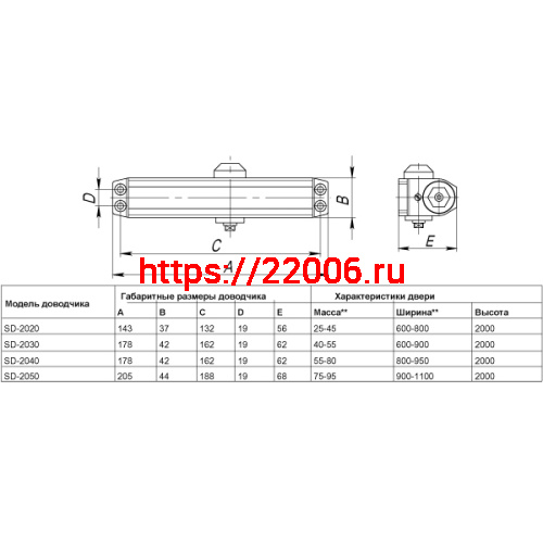 Доводчик Punto (Пунто) дверной SDC2040 WH 55-80 кг (белый) фото 3 Доводчик Punto (Пунто) дверной SDC2040 WH 55-80 кг (белый) фото 3